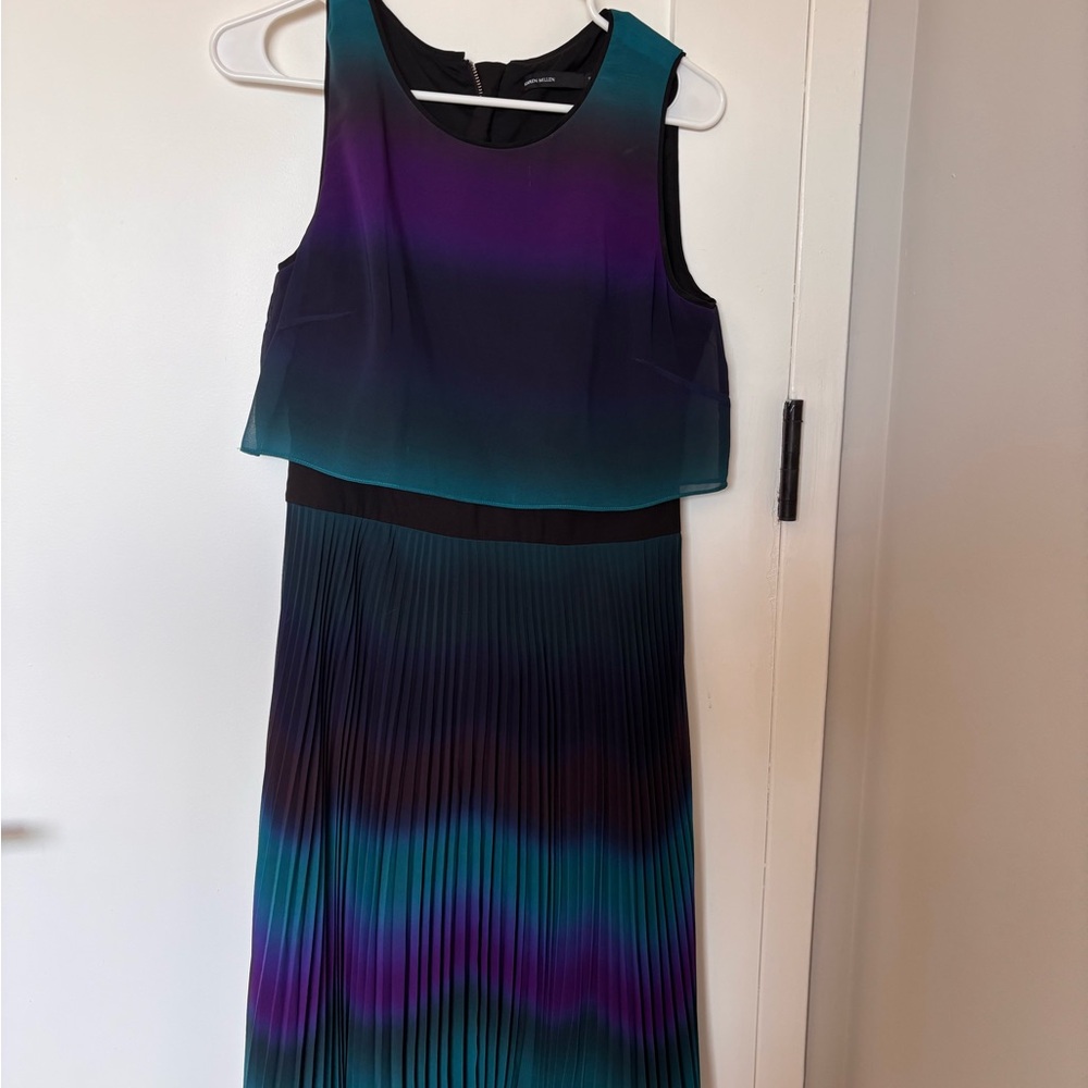 Worn twice Karen Millen Teal and Purple designer Dress